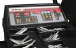 Wheel balancer tray full of Ranger clip-on steel wheel weights