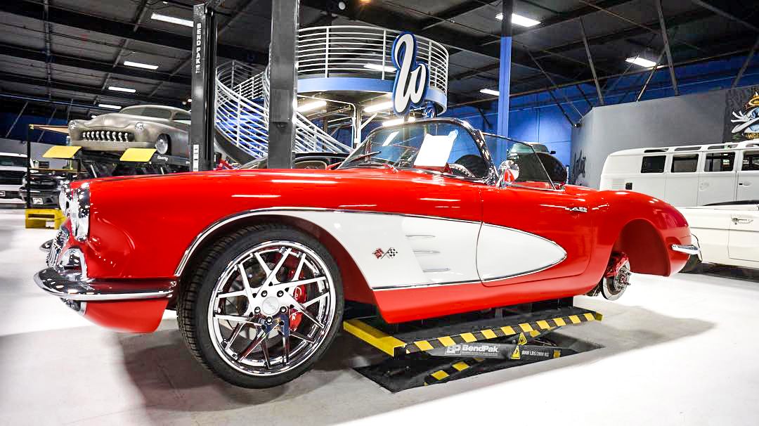 Corvette on BendPak Mid-Rise Lift at West Coast Customs